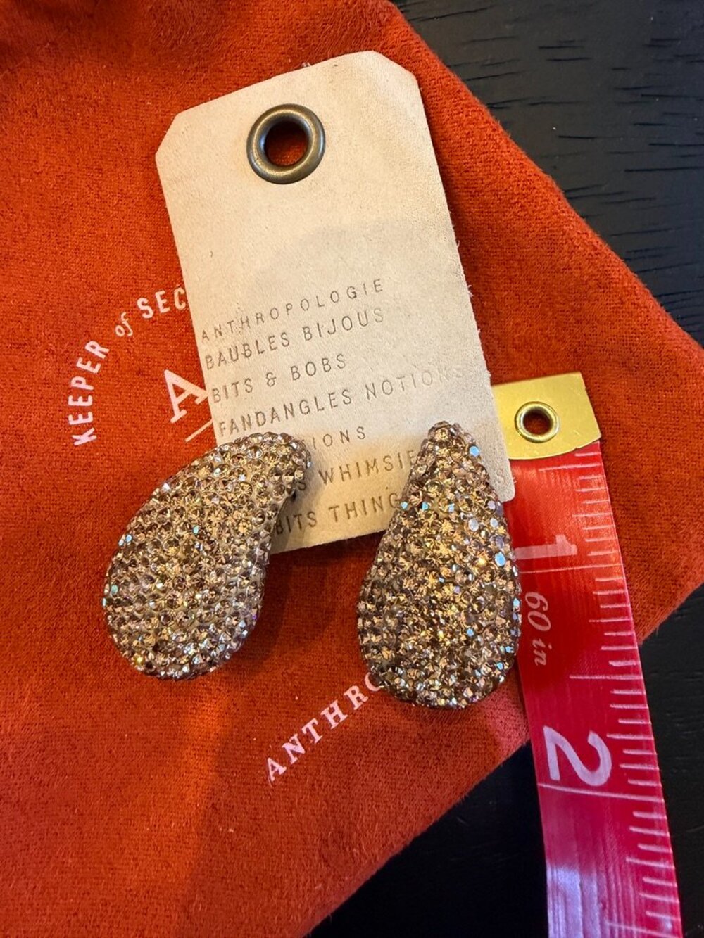 NWT Anthropologie Gold Tone Pavé Crystal Teardrop Earrings